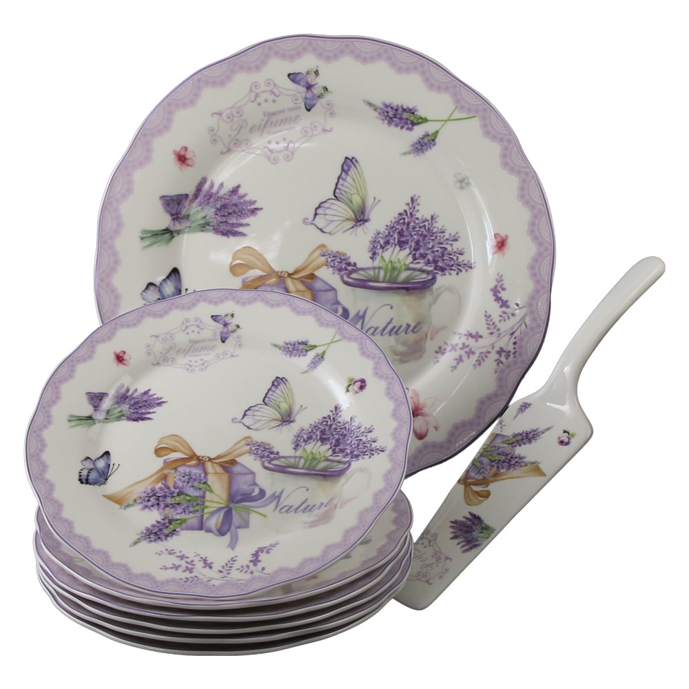 Set de tort 8 piese platou cu 6 farfurii si spatula Lavender Elegant Taste 27 / 19 cm Set de tort 8 piese platou cu 6 farfurii si spatula Lavender Elegant Taste 27 / 19 cm