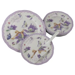 Set de tort 8 piese platou cu 6 farfurii si spatula Lavender Elegant Taste 27 / 19 cm