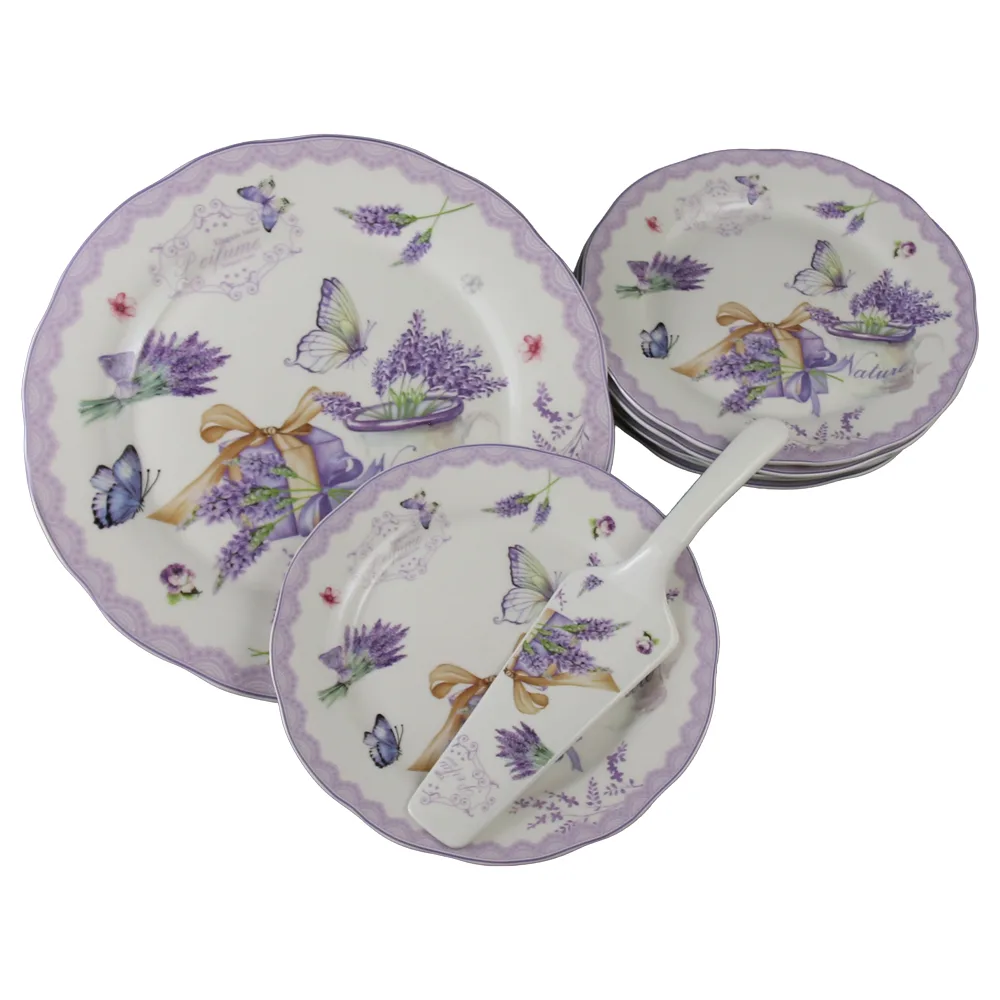 Set de tort 8 piese platou cu 6 farfurii si spatula Lavender Elegant Taste 27 / 19 cm Set de tort 8 piese platou cu 6 farfurii si spatula Lavender Elegant Taste 27 / 19 cm