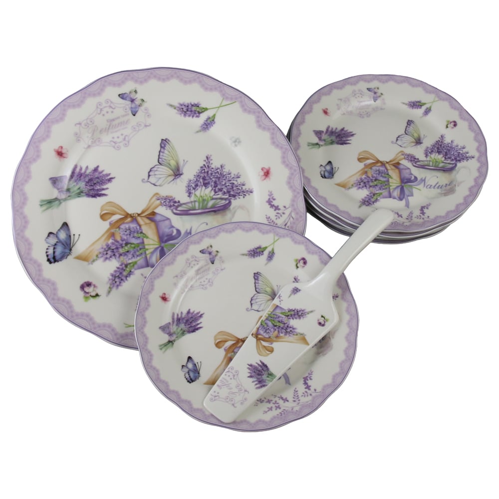 Set de tort 8 piese platou cu 6 farfurii si spatula Lavender Elegant Taste 27 / 19 cm Set de tort 8 piese platou cu 6 farfurii si spatula Lavender Elegant Taste 27 / 19 cm