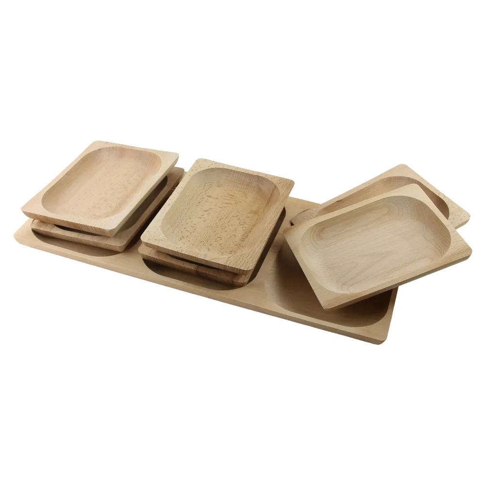 Platou compartimentat din lemn cu 6 tavi 50 x 24 / 20 x 14.5 cm