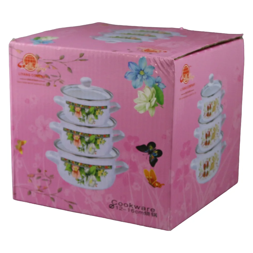 Set 3 cratite emailate cu capac 16 / 14 / 12 cm "London" cu flori Set 3 cratite emailate cu capac 16 / 14 / 12 cm "London" cu flori