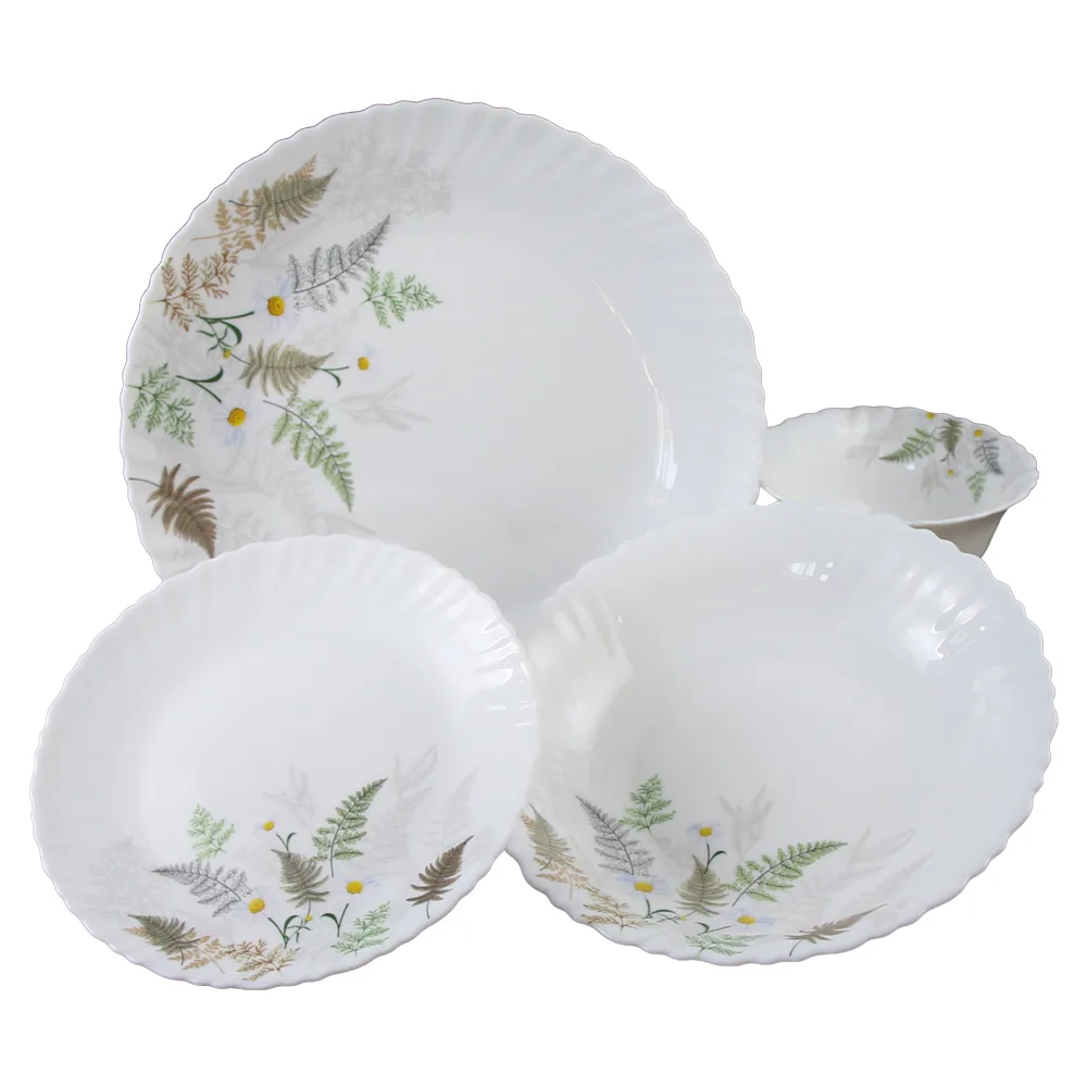 Serviciu de masa din sticla opal 24 piese Flori cu ferigi Gupan Design
