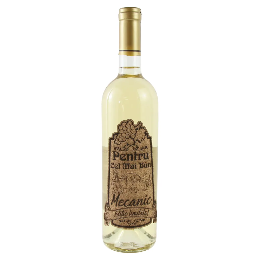 Vin alb 750 ml "Pentru cel mai bun Mecanic!" cu eticheta din pluta Laser Vin alb 750 ml "Pentru cel mai bun Mecanic!" cu eticheta din pluta Laser