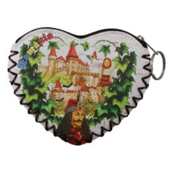 Portmoneu inima suvenir cu breloc Romania 12 x 10 cm - Castelul Bran cu iedera