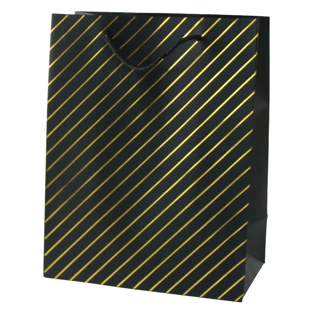 Punga cadou din hartie 18 x 23 cm cu decor dungi argintii / aurii