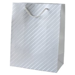 Punga cadou din hartie 18 x 23 cm cu decor dungi argintii / aurii
