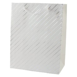 Punga cadou din hartie 18 x 23 cm cu decor dungi argintii / aurii