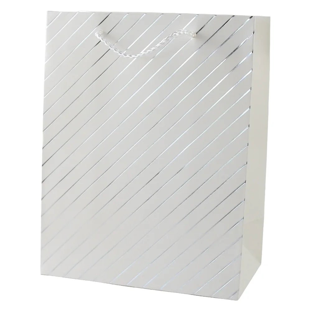 Punga cadou din hartie 18 x 23 cm cu decor dungi argintii / aurii