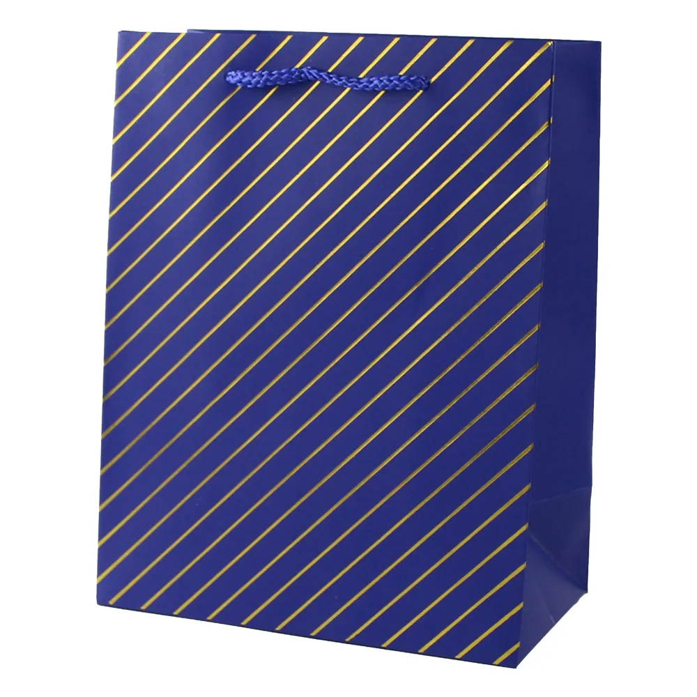 Punga cadou din hartie 26 x 32 cm cu decor dungi argintii / aurii