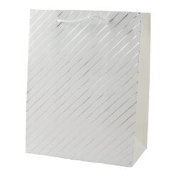 Punga cadou din hartie 26 x 32 cm cu decor dungi argintii / aurii
