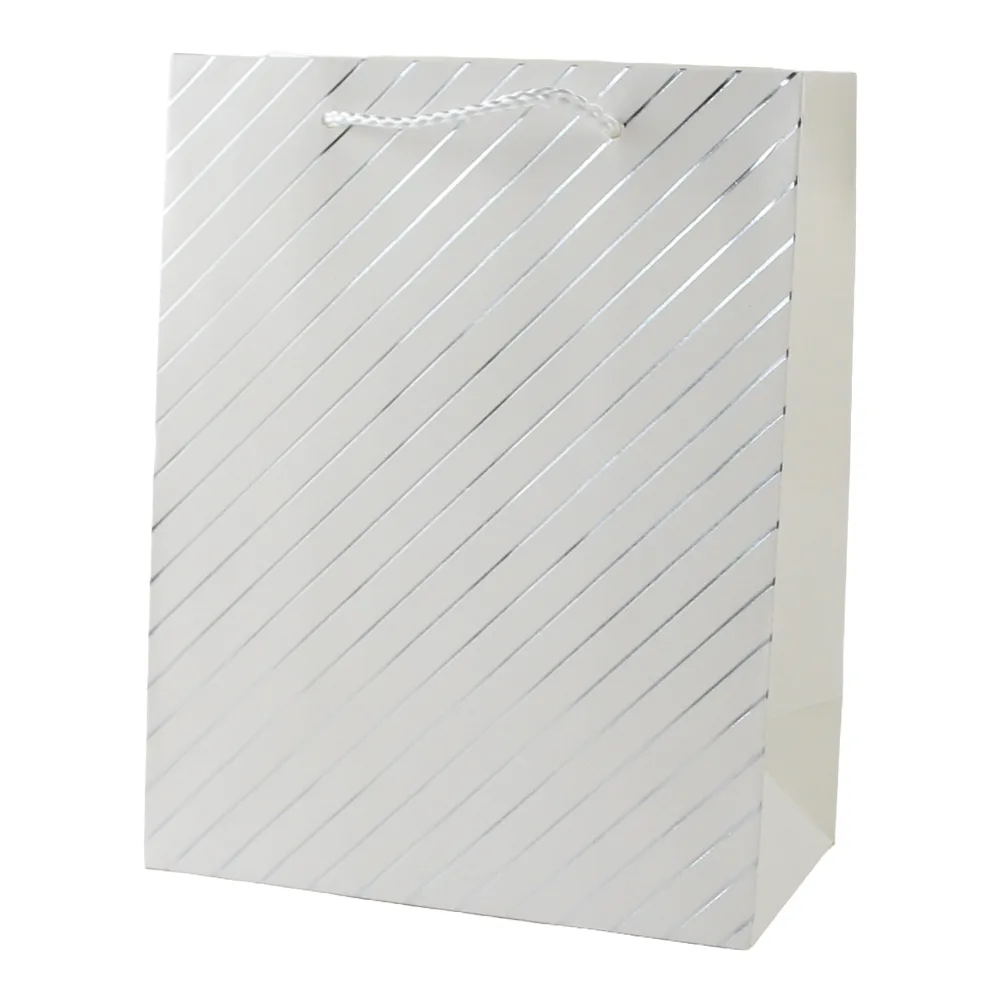 Punga cadou din hartie 26 x 32 cm cu decor dungi argintii / aurii