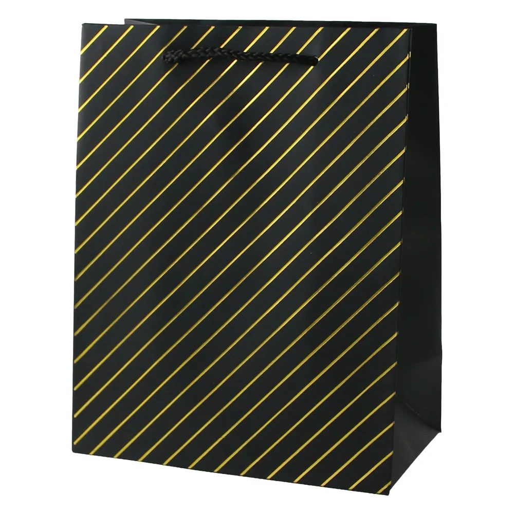 Punga cadou din hartie 26 x 32 cm cu decor dungi argintii / aurii