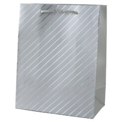 Punga cadou din hartie 26 x 32 cm cu decor dungi argintii / aurii