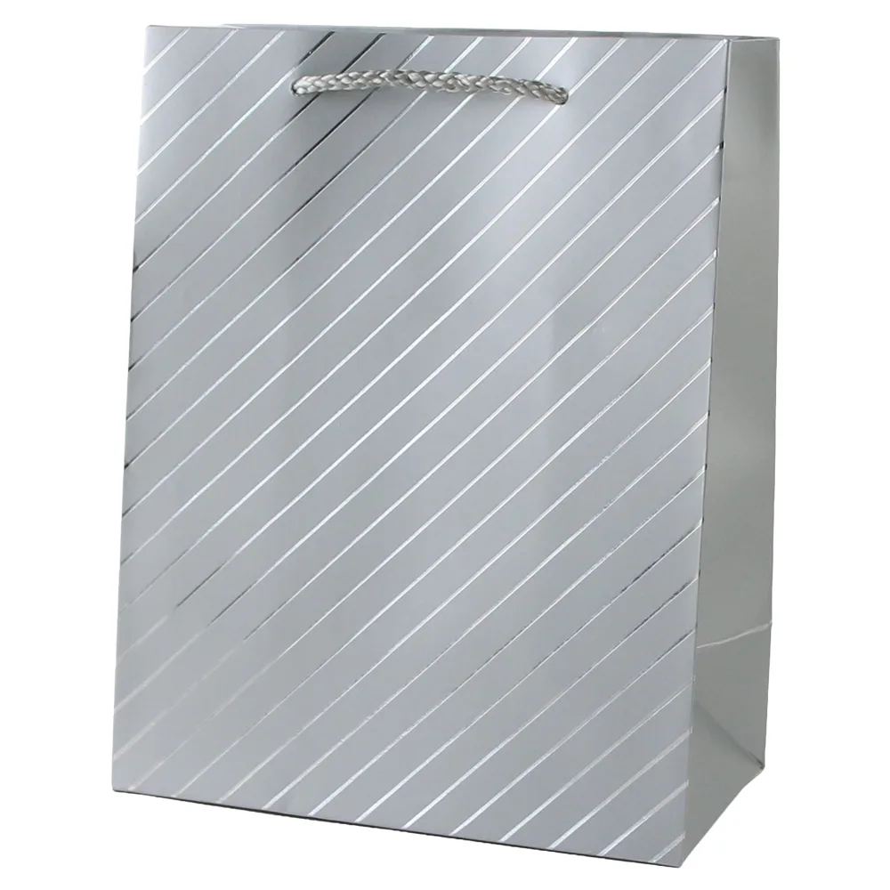 Punga cadou din hartie 26 x 32 cm cu decor dungi argintii / aurii