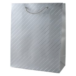 Punga cadou din hartie 31 x 44 cm cu decor dungi argintii / aurii