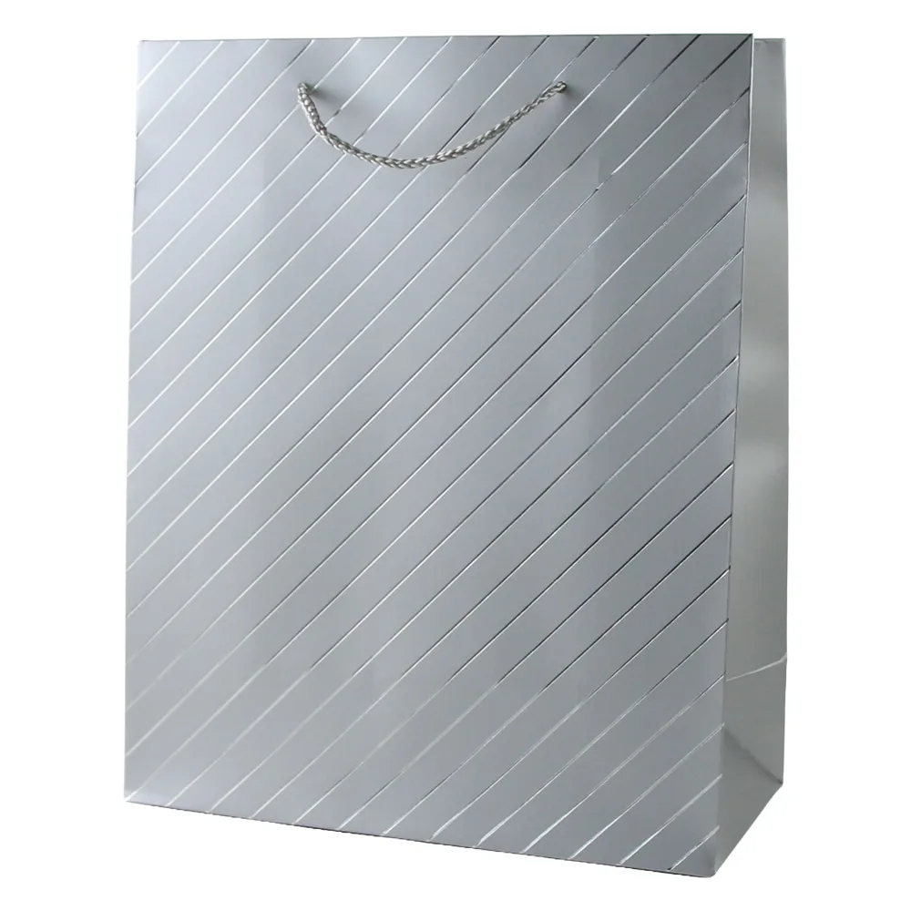 Punga cadou din hartie 31 x 44 cm cu decor dungi argintii / aurii
