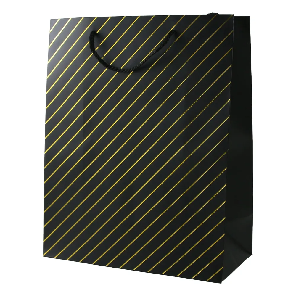 Punga cadou din hartie 31 x 44 cm cu decor dungi argintii / aurii