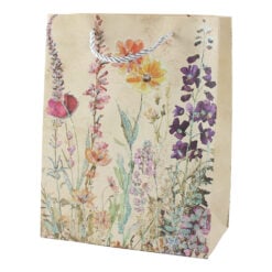 Punga cadou din hartie 18 x 23 cm cu flori de camp si sclipici