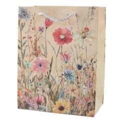Punga cadou din hartie 18 x 23 cm cu flori de camp si sclipici