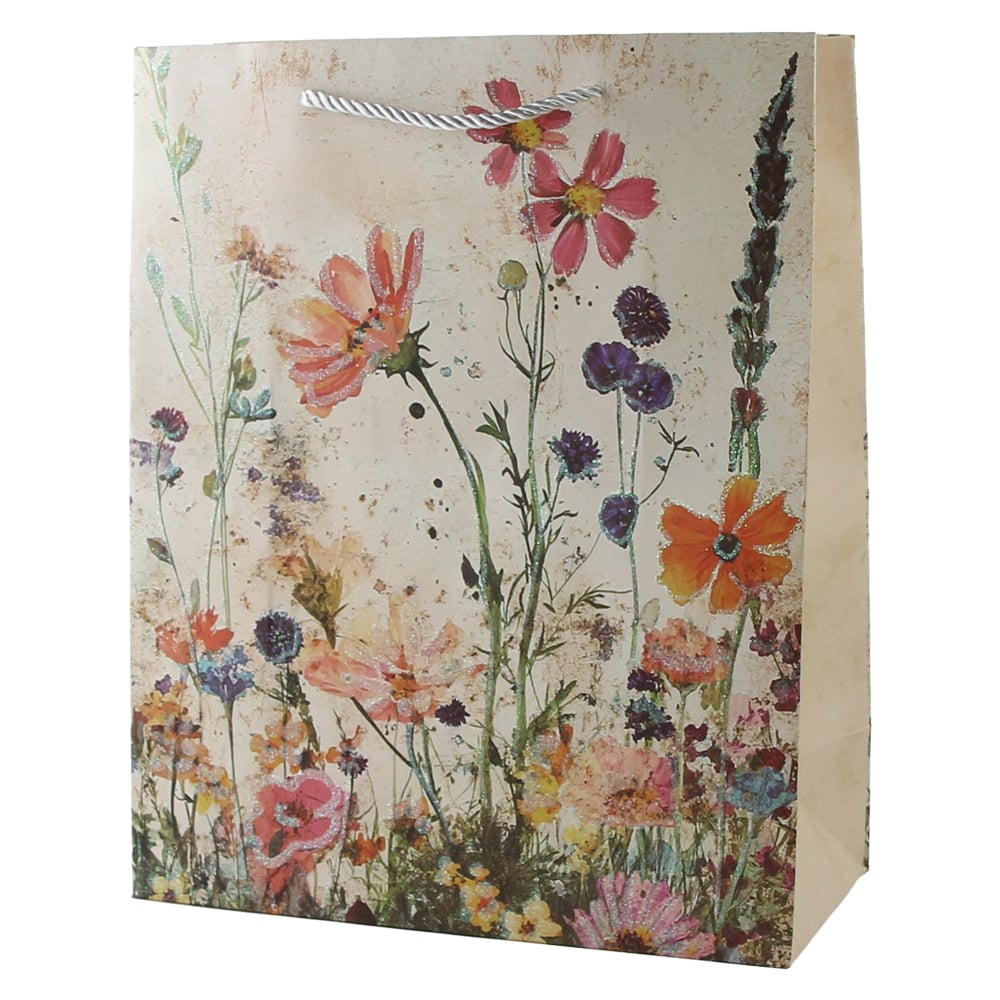 Punga cadou din hartie 30 x 40 cm cu flori de camp si sclipici Punga cadou din hartie 30 x 40 cm cu flori de camp si sclipici