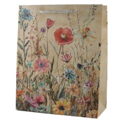 Punga cadou din hartie 30 x 40 cm cu flori de camp si sclipici