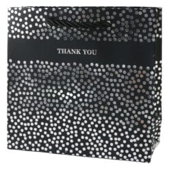 Punga cadou din hartie 15 x 14 cm "Thank you" cu buline argintii