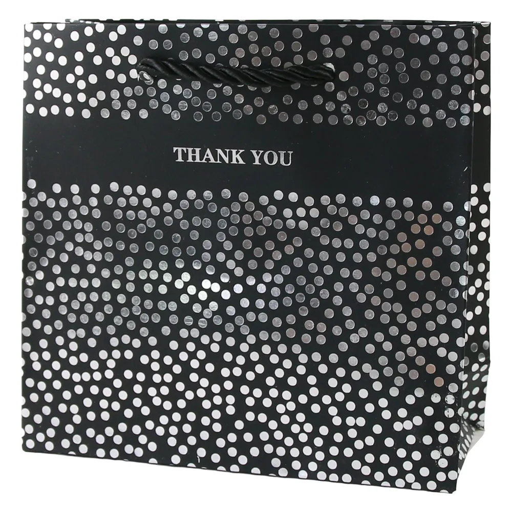 Punga cadou din hartie 15 x 14 cm "Thank you" cu buline argintii Punga cadou din hartie 15 x 14 cm "Thank you" cu buline argintii