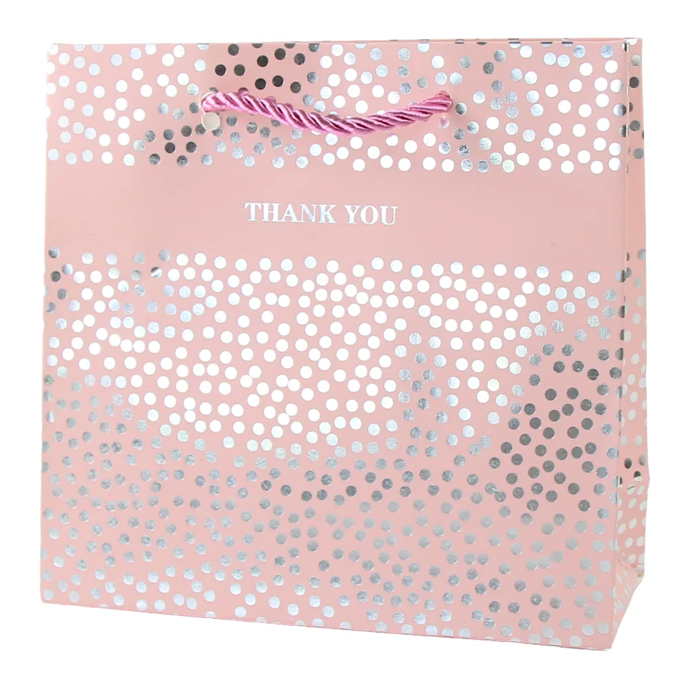 Punga cadou din hartie 15 x 14 cm "Thank you" cu buline argintii Punga cadou din hartie 15 x 14 cm "Thank you" cu buline argintii