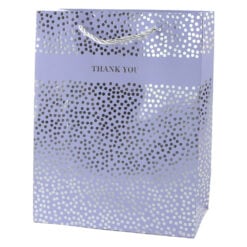 Punga cadou din hartie 18 x 23 cm "Thank you" cu buline argintii