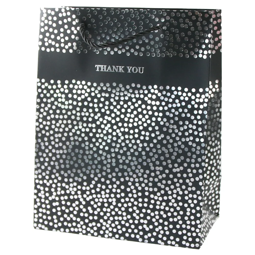 Punga cadou din hartie 18 x 23 cm "Thank you" cu buline argintii Punga cadou din hartie 18 x 23 cm "Thank you" cu buline argintii