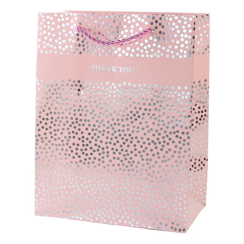 Punga cadou din hartie 18 x 23 cm "Thank you" cu buline argintii Punga cadou din hartie 18 x 23 cm "Thank you" cu buline argintii