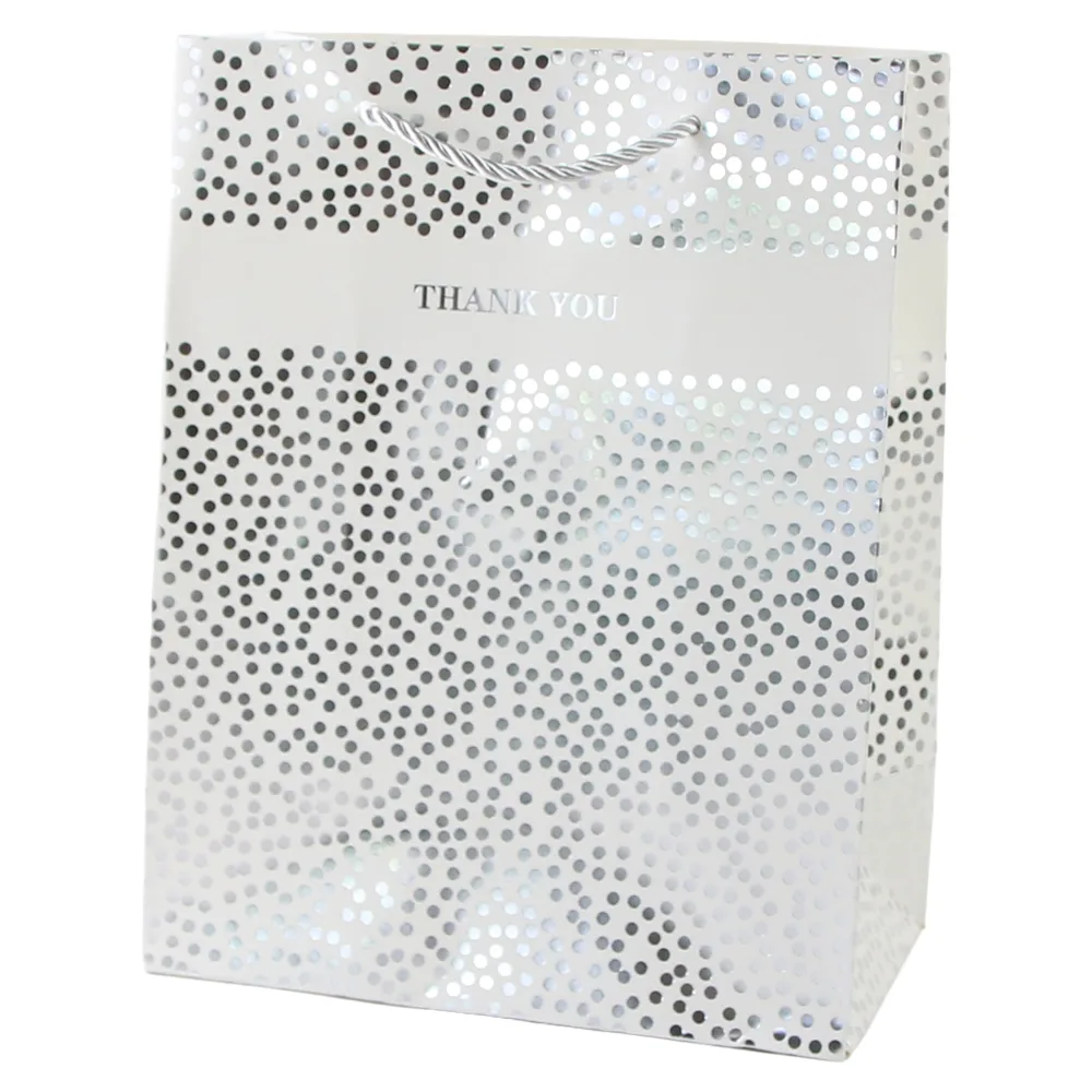 Punga cadou din hartie 18 x 23 cm "Thank you" cu buline argintii Punga cadou din hartie 18 x 23 cm "Thank you" cu buline argintii