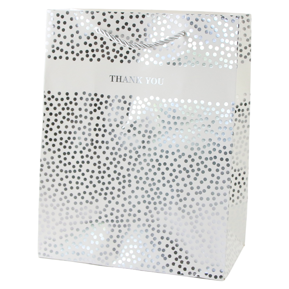 Punga cadou din hartie 18 x 23 cm "Thank you" cu buline argintii Punga cadou din hartie 18 x 23 cm "Thank you" cu buline argintii