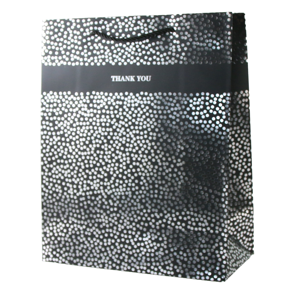 Punga cadou din hartie 30 x 40 cm "Thank you" cu buline argintii Punga cadou din hartie 30 x 40 cm "Thank you" cu buline argintii