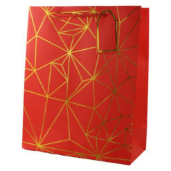 Punga cadou din hartie 31 x 44 cm cu eticheta si forme geometrice aurii