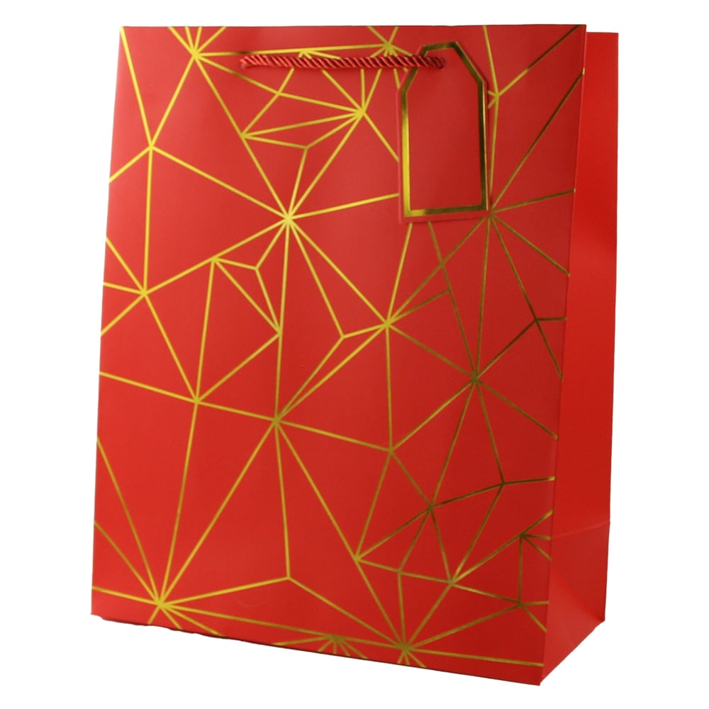 Punga cadou din hartie 31 x 44 cm cu eticheta si forme geometrice aurii Punga cadou din hartie 31 x 44 cm cu eticheta si forme geometrice aurii