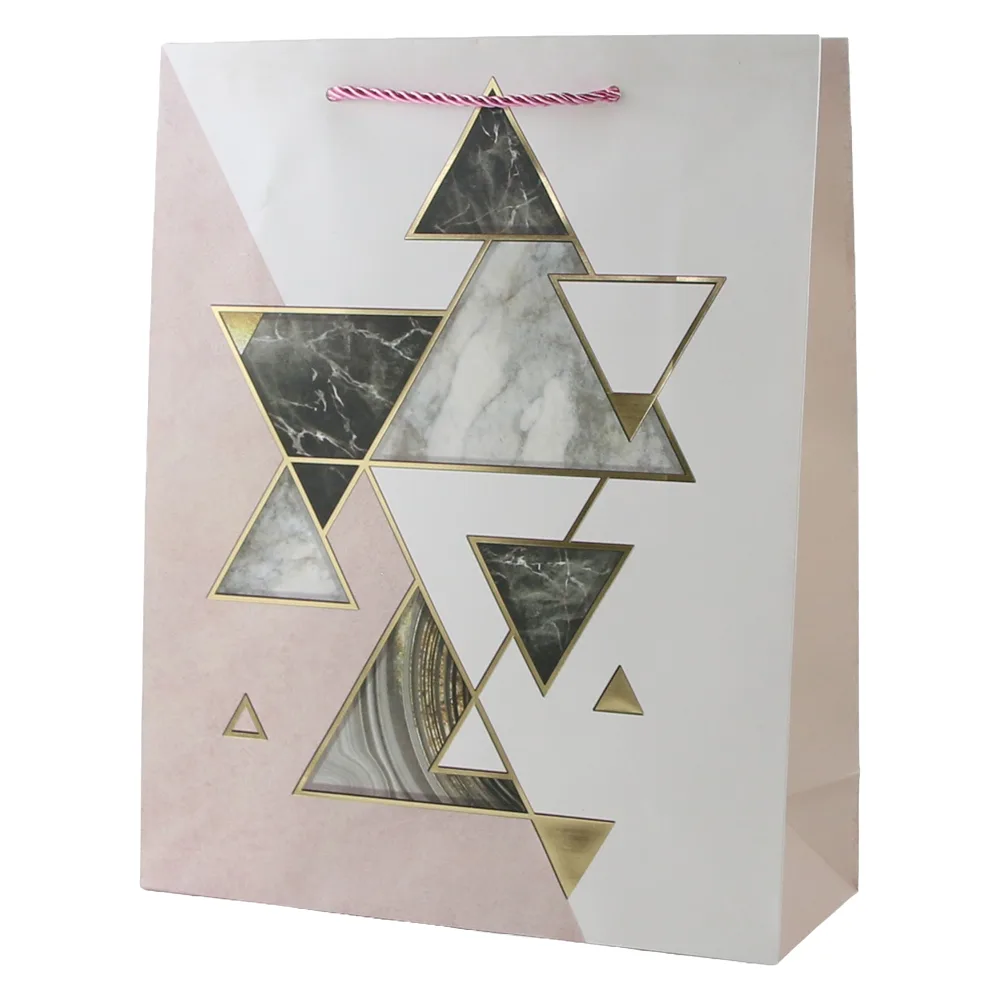 Punga cadou din hartie 26 x 32 cm cu triunghiuri aurii