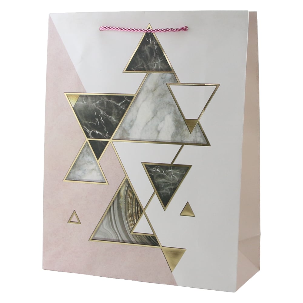 Punga cadou din hartie 26 x 32 cm cu triunghiuri aurii Punga cadou din hartie 26 x 32 cm cu triunghiuri aurii