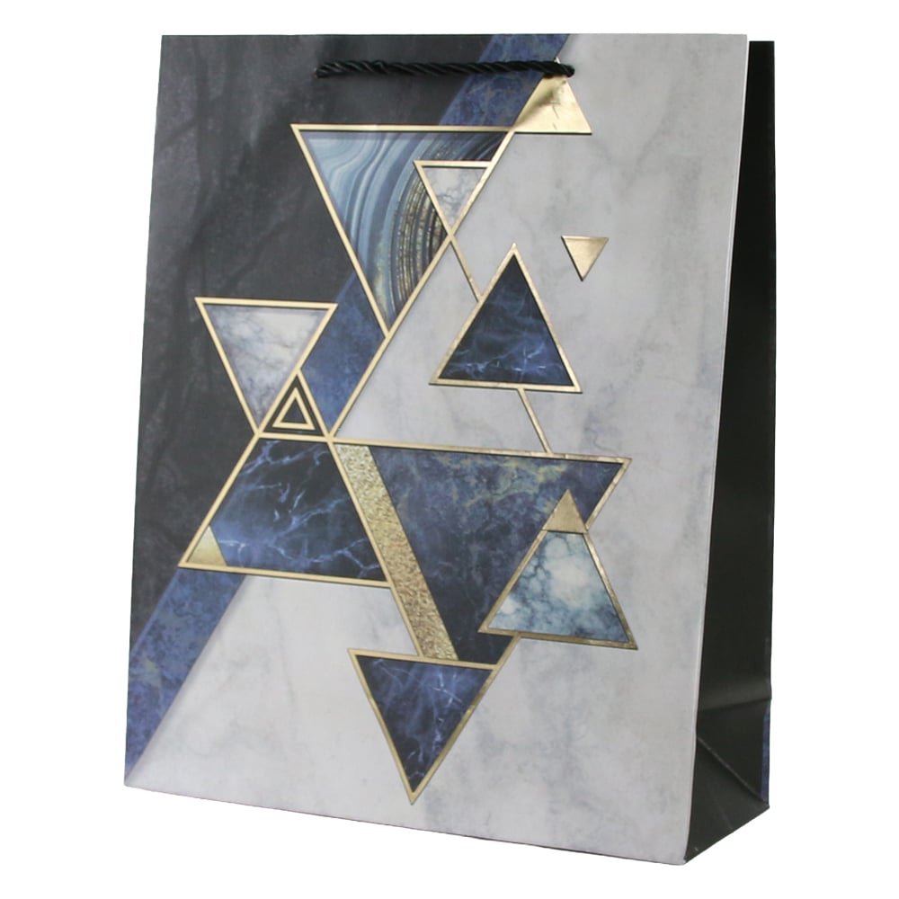 Punga cadou din hartie 26 x 32 cm cu triunghiuri aurii Punga cadou din hartie 26 x 32 cm cu triunghiuri aurii