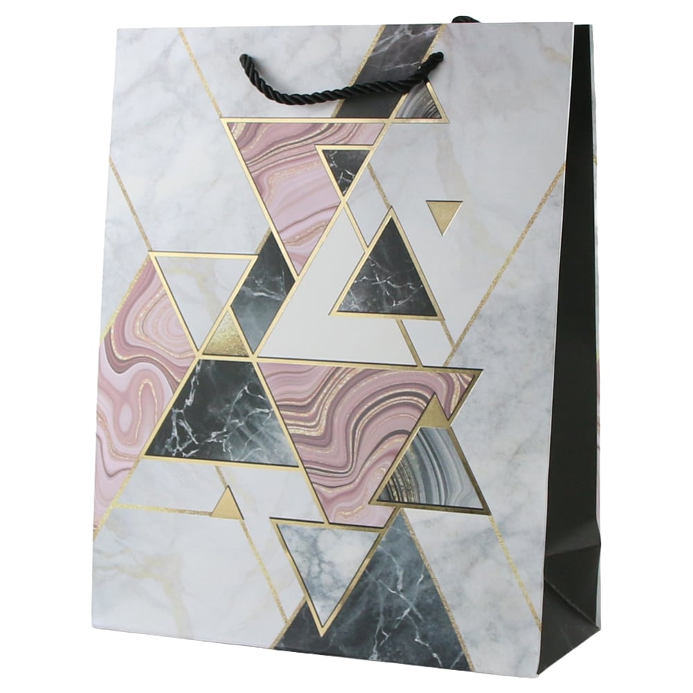 Punga cadou din hartie 26 x 32 cm cu triunghiuri aurii Punga cadou din hartie 26 x 32 cm cu triunghiuri aurii
