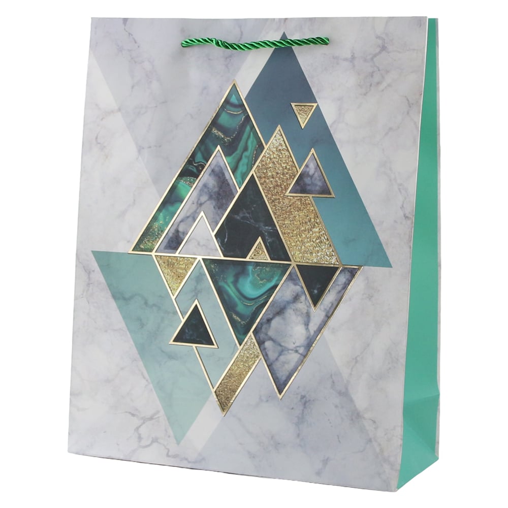 Punga cadou din hartie 31 x 40 cm cu triunghiuri aurii Punga cadou din hartie 31 x 40 cm cu triunghiuri aurii