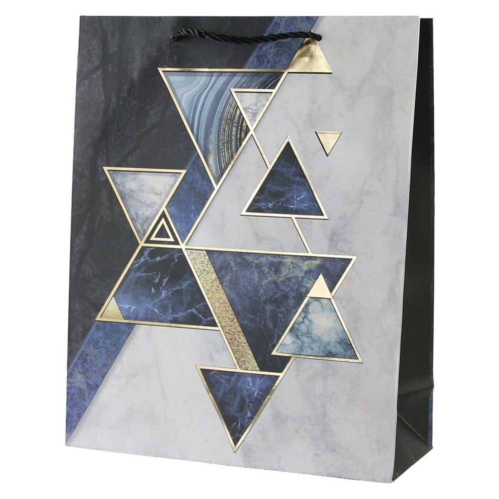 Punga cadou din hartie 31 x 40 cm cu triunghiuri aurii Punga cadou din hartie 31 x 40 cm cu triunghiuri aurii