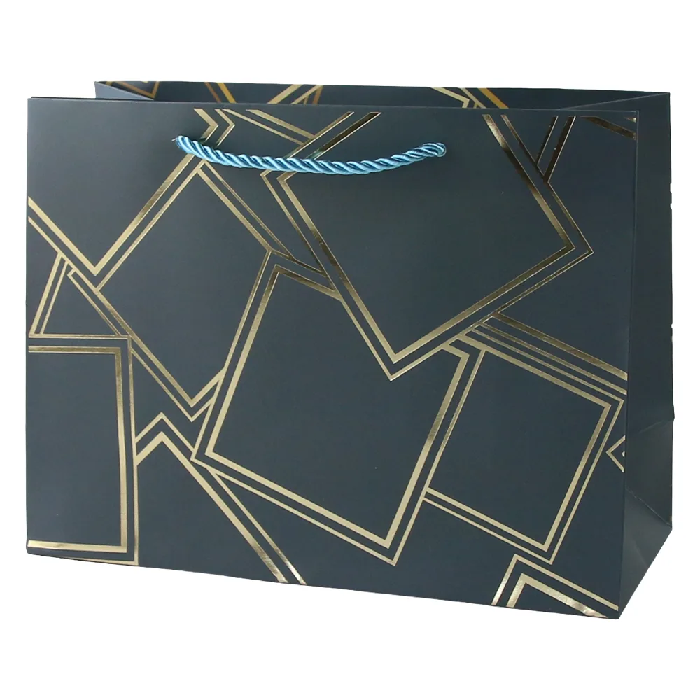 Punga cadou din hartie 32 x 25 cm cu patratele aurii