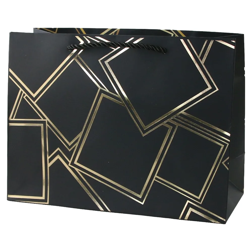 Punga cadou din hartie 32 x 25 cm cu patratele aurii