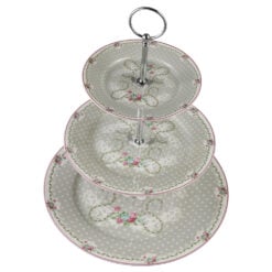 Platou etajat cu trei nivele din ceramica buline si trandafiri 27 / 19 / 15.5 cm