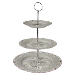 Platou etajat cu trei nivele din ceramica buline si trandafiri 27 / 19 / 15.5 cm