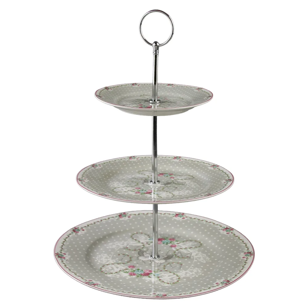 Platou etajat cu trei nivele din ceramica buline si trandafiri 27 / 19 / 15.5 cm Platou etajat cu trei nivele din ceramica buline si trandafiri 27 / 19 / 15.5 cm
