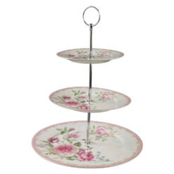Platou etajat cu trei nivele din ceramica trandafiri roz 27 / 19 / 15.5 cm