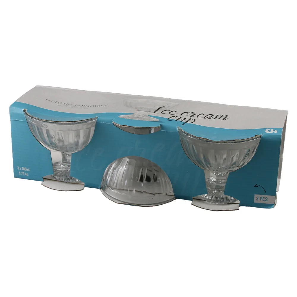 Set 3 cupe pentru inghetata din sticla 200 ml Excellent Houseware Set 3 cupe pentru inghetata din sticla 200 ml Excellent Houseware